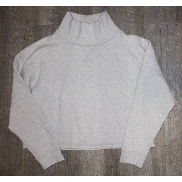 MATE THE LABEL ORGANIC COTTON CROPPED FLEECE TURTLENECK SWEATSHIRT GRAY SZ S - Picture 1 of 4